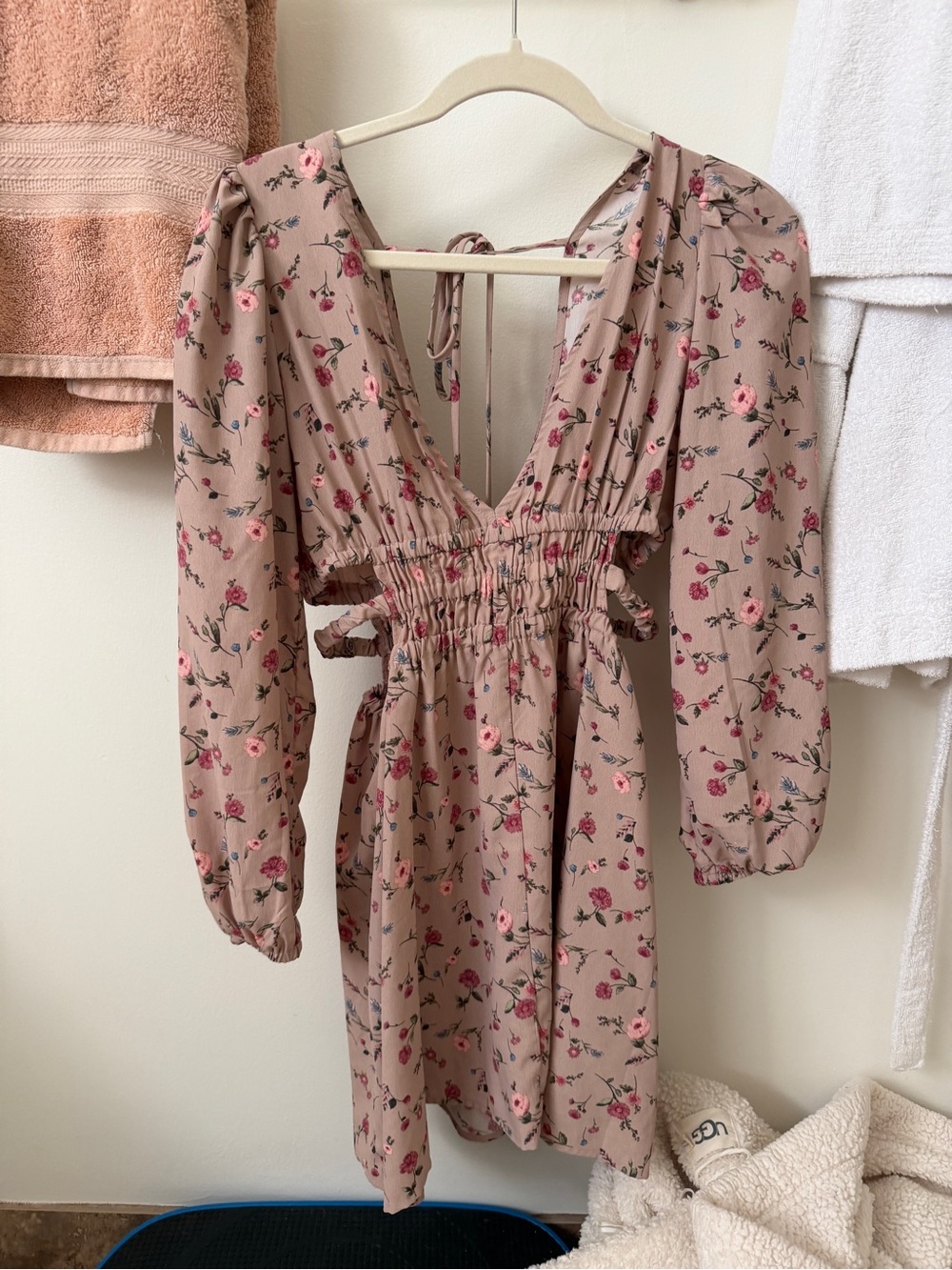 Forever 21 Dusty Taupe Floral Mini Dress with Pink Roses